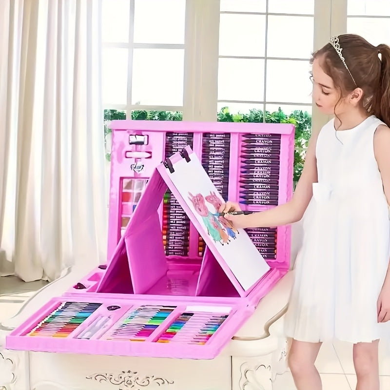 208-Piece Art Set for Kids – Drawing Kit with Fold-Out Board