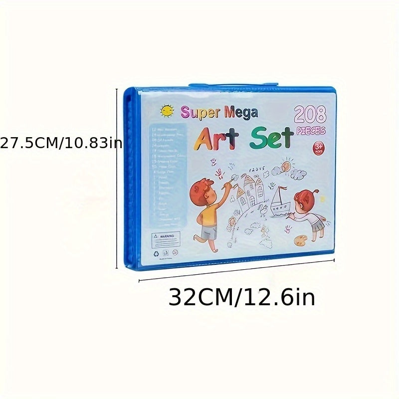 208-Piece Art Set for Kids – Drawing Kit with Fold-Out Board