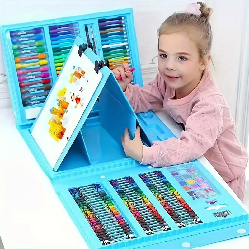 208-Piece Art Set for Kids – Drawing Kit with Fold-Out Board