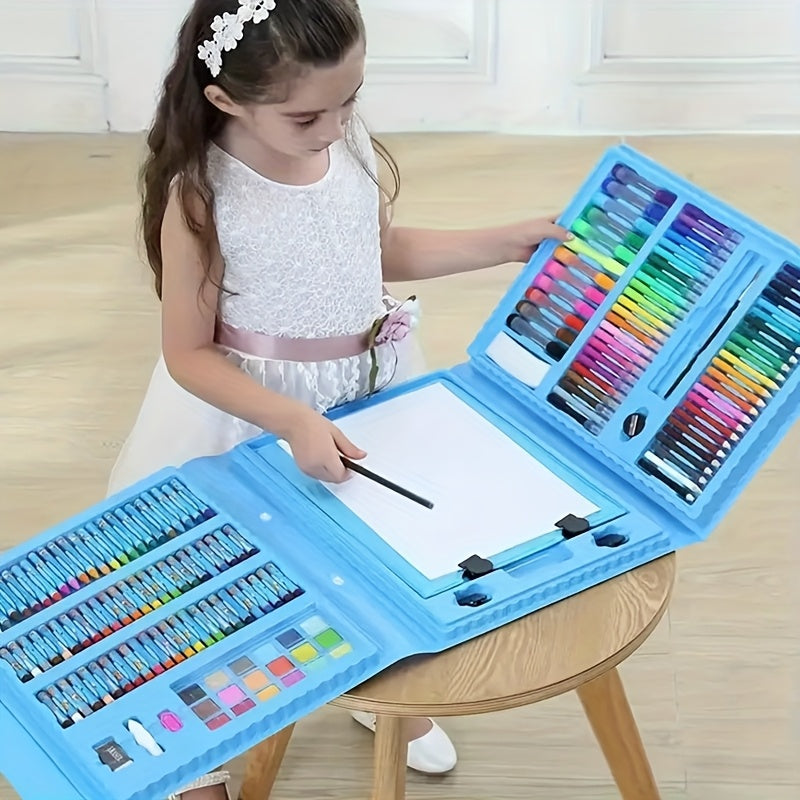 208-Piece Art Set for Kids – Drawing Kit with Fold-Out Board