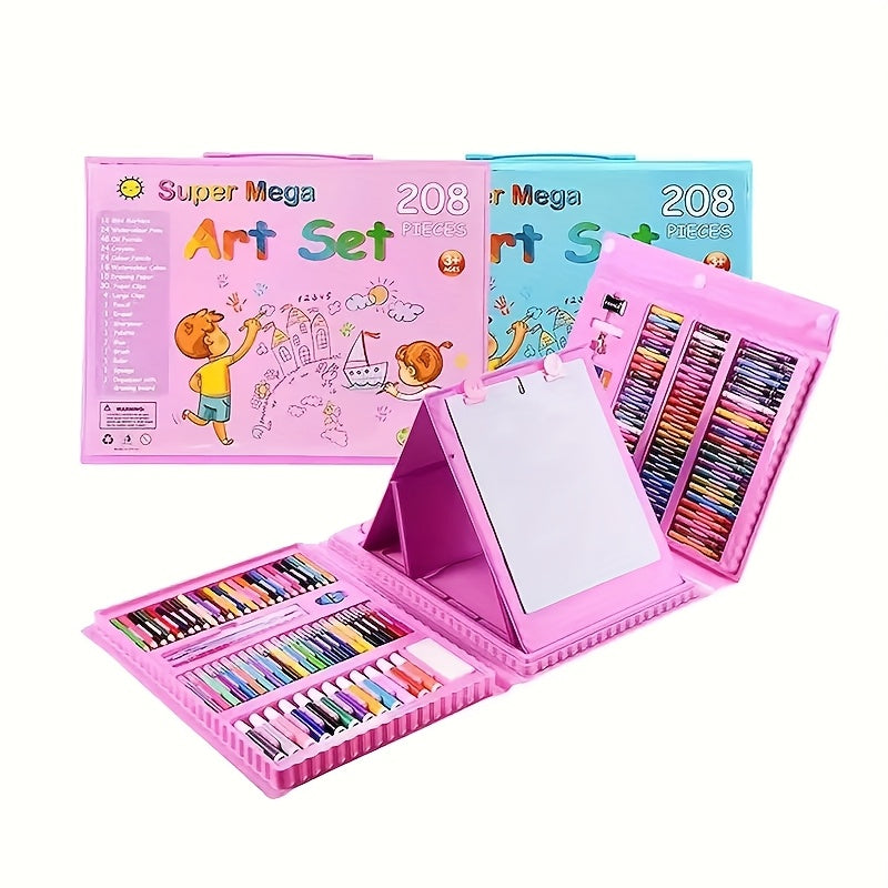 208-Piece Art Set for Kids – Drawing Kit with Fold-Out Board