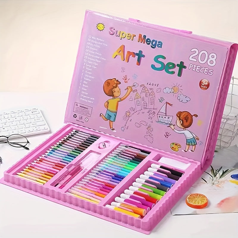 208-Piece Art Set for Kids – Drawing Kit with Fold-Out Board