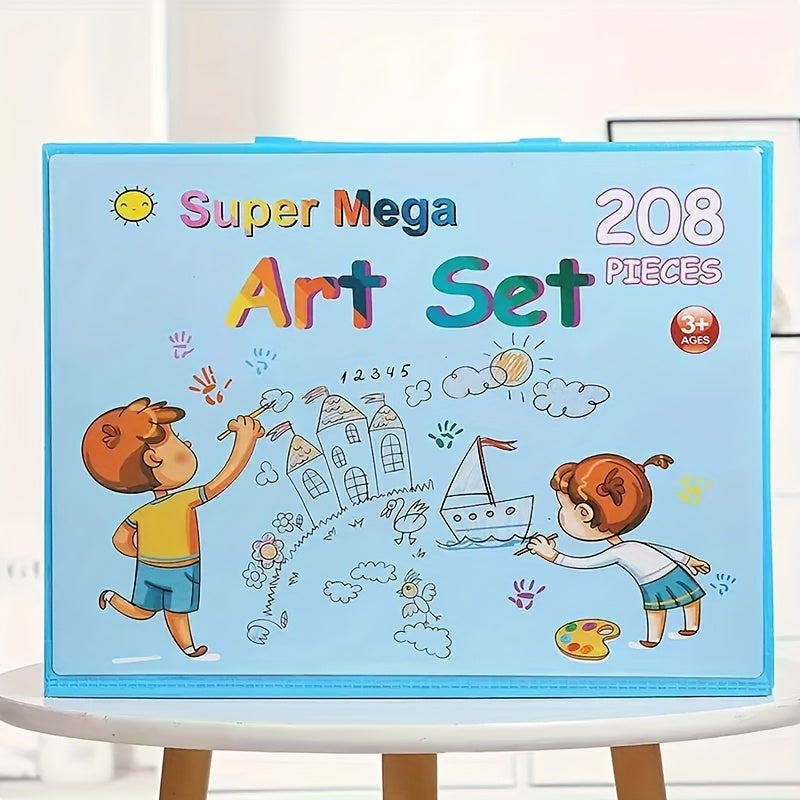 208-Piece Art Set for Kids – Drawing Kit with Fold-Out Board