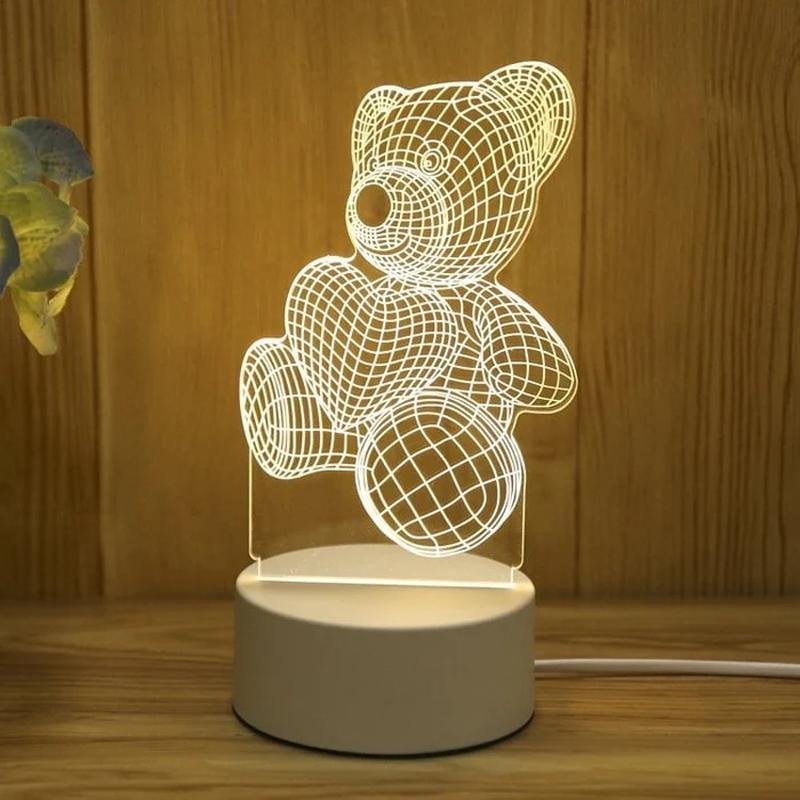 3D LED Night Lamp – USB Illusion Light with Three Color Modes, Multiple Designs