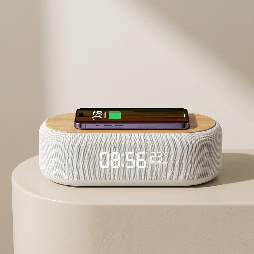 Bedside Wireless Charger with Digital Clock & LED Night Light