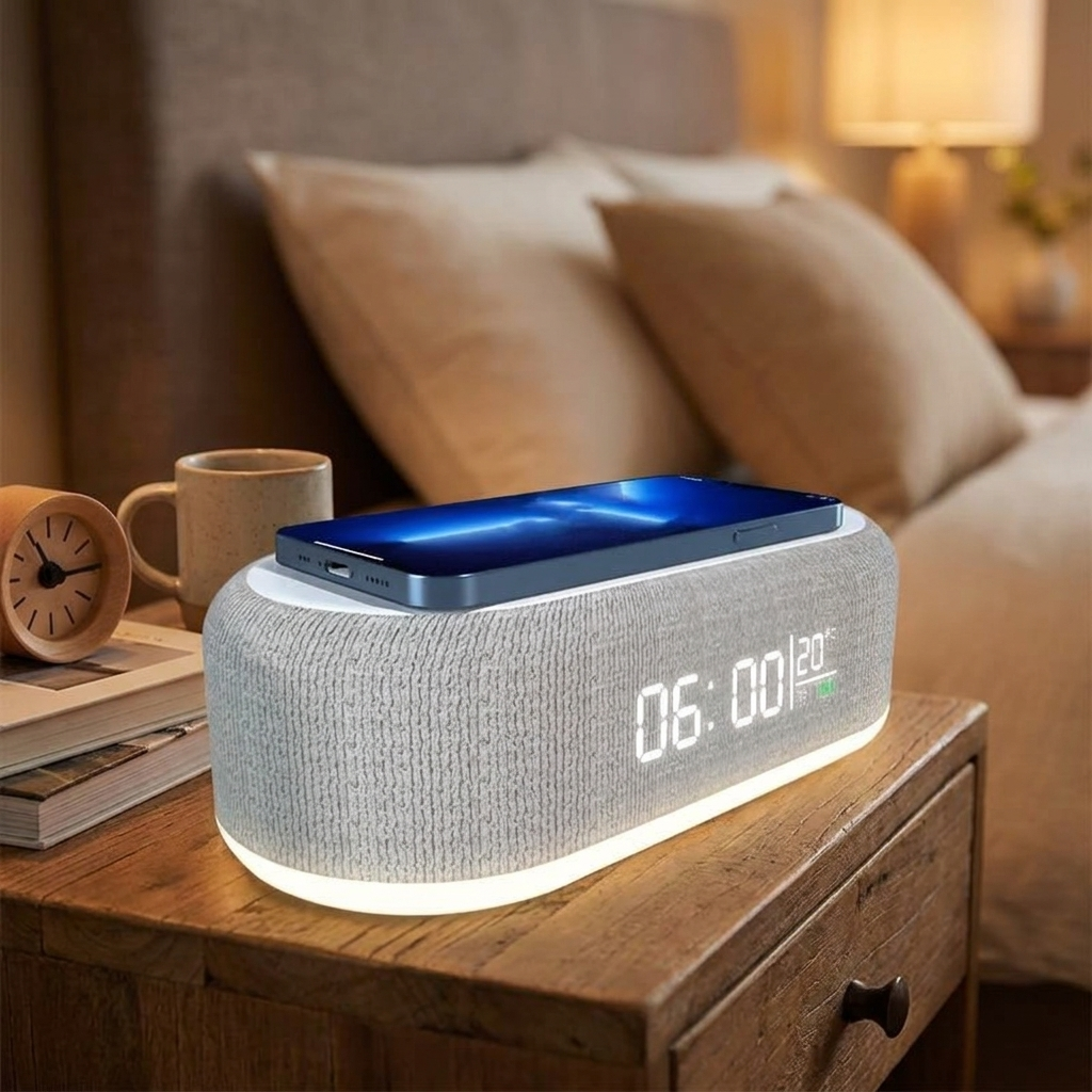 Bedside Wireless Charger with Digital Clock & LED Night Light