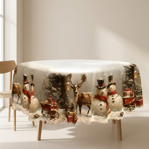 Christmas Tablecloth – Snowman & Reindeer, Machine Washable