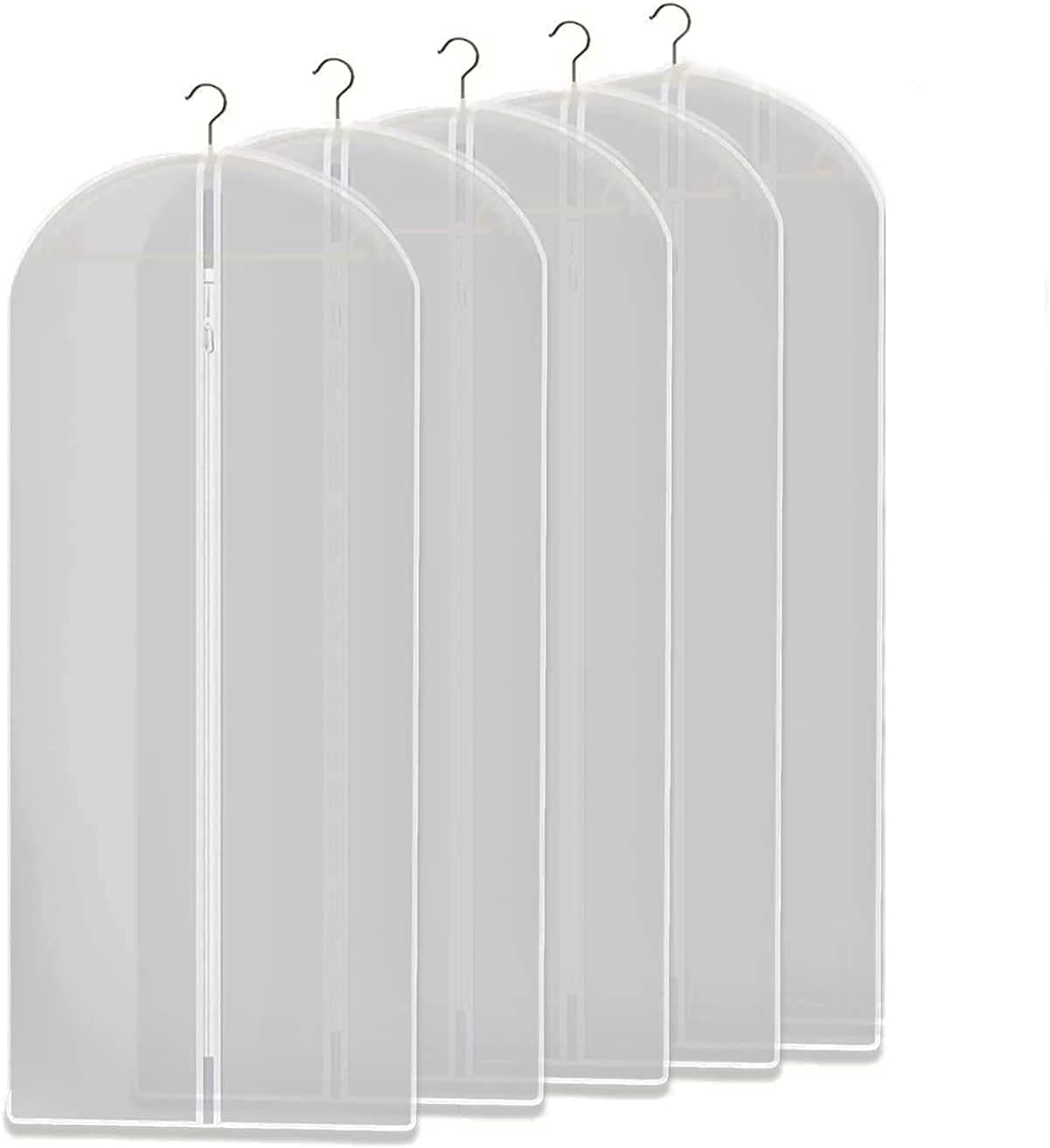 Clear breathable garment storage bags, set of five, with full-length zip
