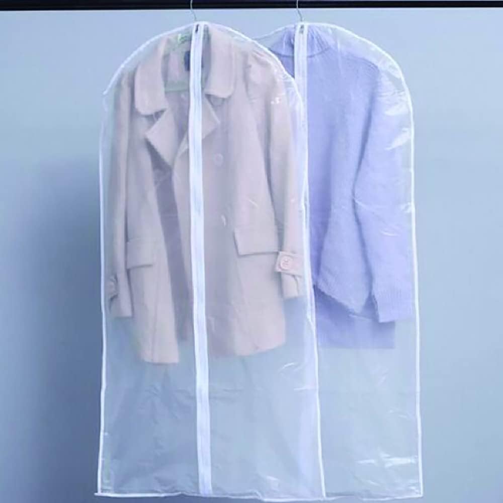 Clear breathable garment storage bags, set of five, with full-length zip