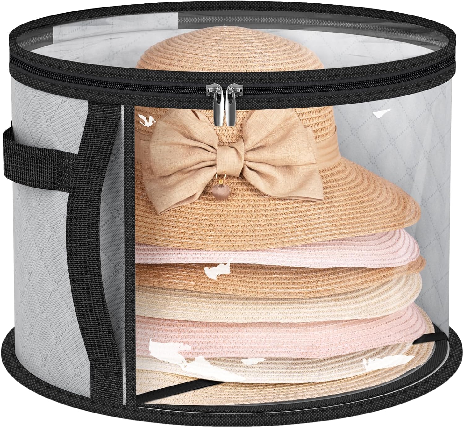 Clear hat storage organiser with dual zip for wide-brim hats