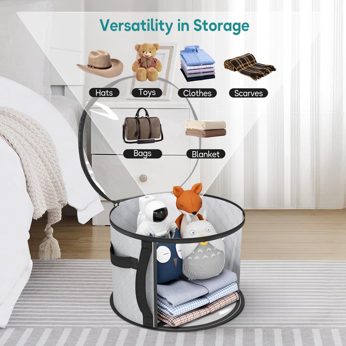 Clear hat storage organiser with dual zip for wide-brim hats