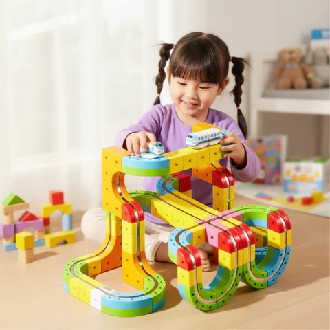 DIY magnetic train track building set for kids