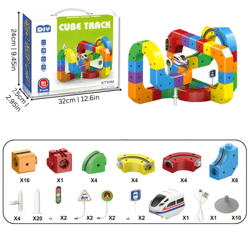 DIY magnetic train track building set for kids
