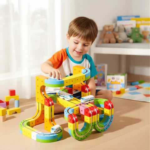 DIY magnetic train track building set for kids
