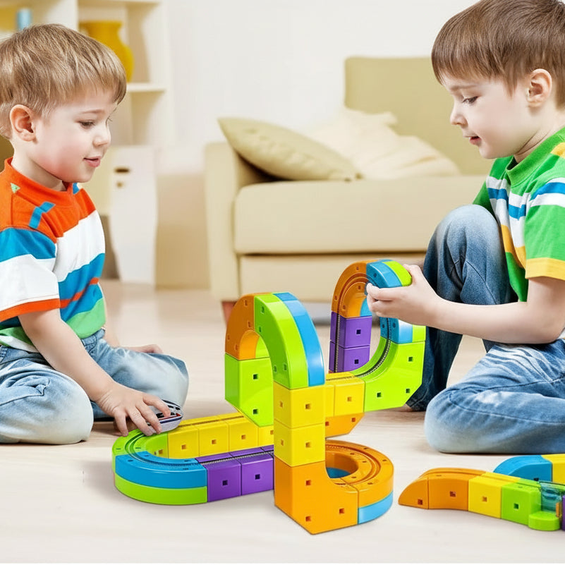DIY magnetic train track building set for kids