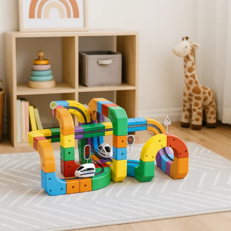 DIY magnetic train track building set for kids