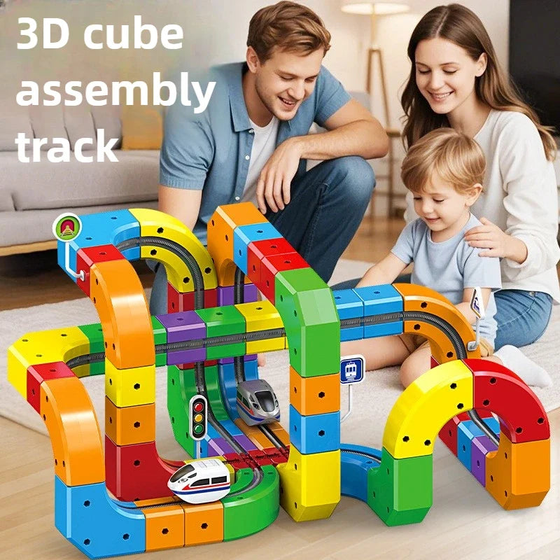 DIY magnetic train track building set for kids