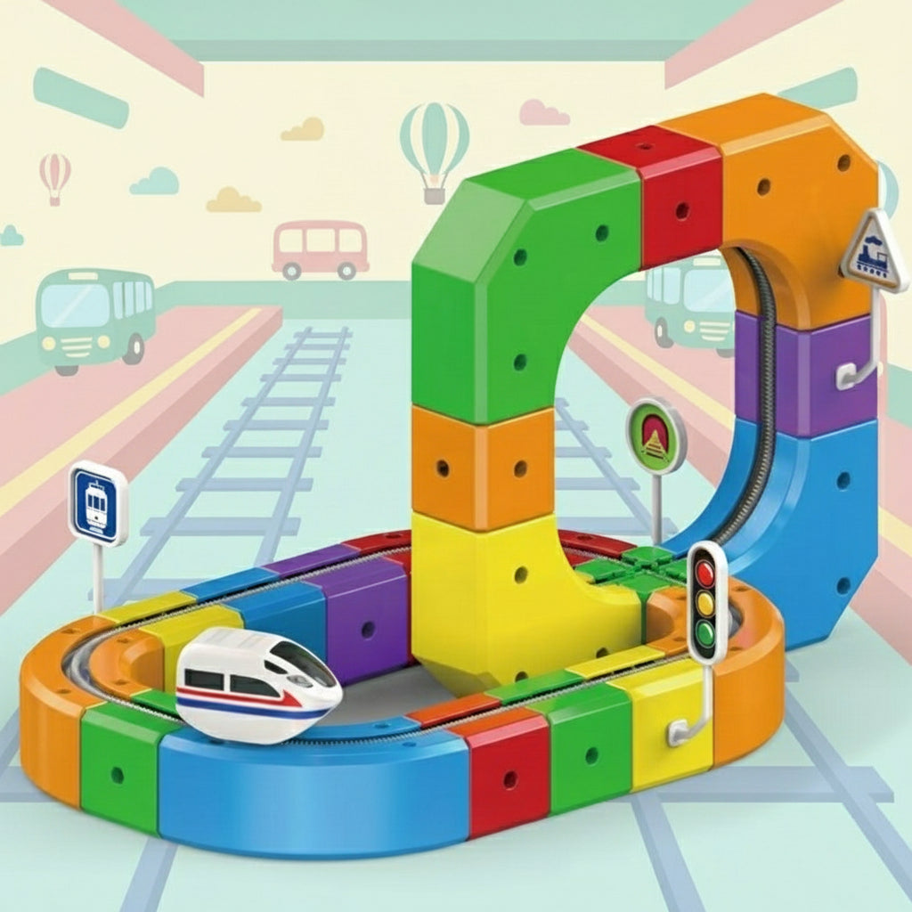 DIY magnetic train track building set for kids