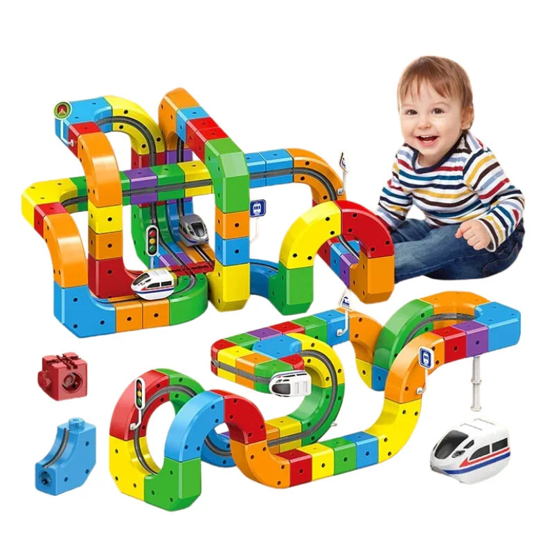 DIY magnetic train track building set for kids