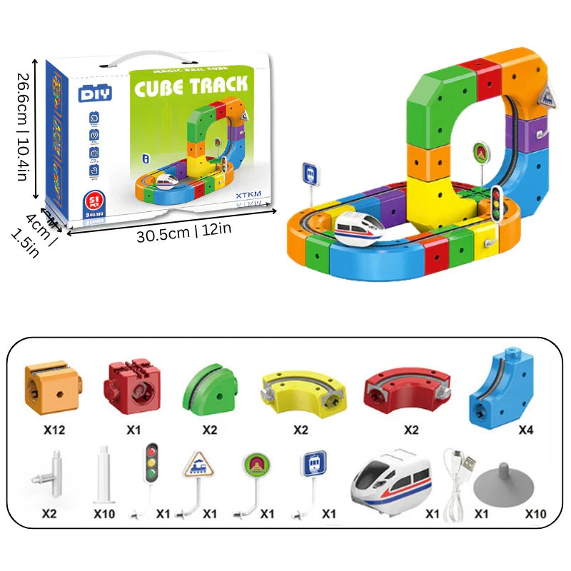 DIY magnetic train track building set for kids