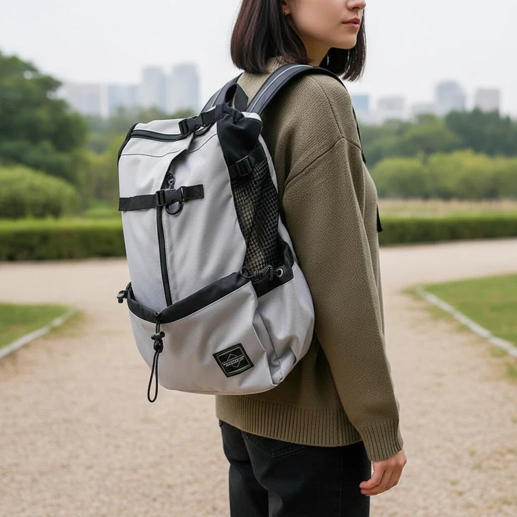 Ergonomic dog carrier backpack with breathable padded panels for small dogs