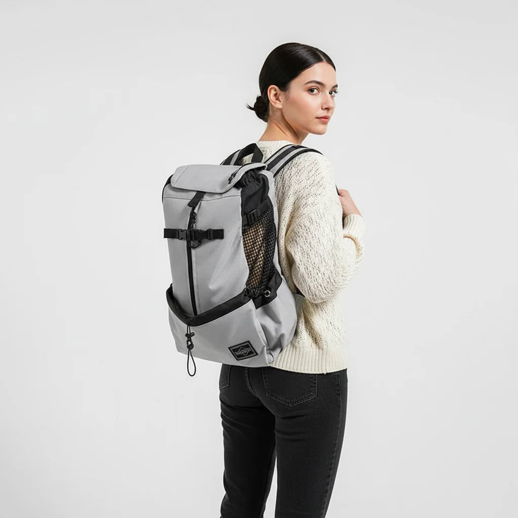 Ergonomic dog carrier backpack with breathable padded panels for small dogs