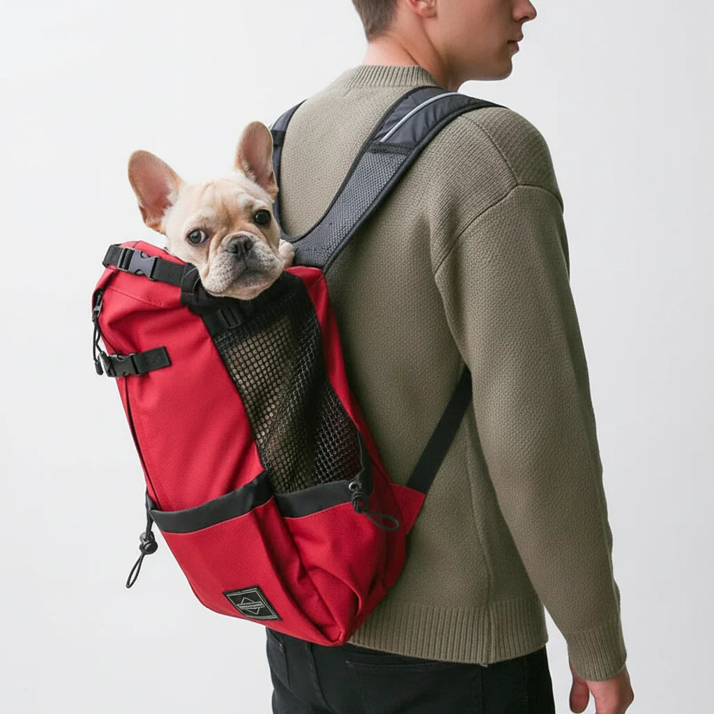 Ergonomic dog carrier backpack with breathable padded panels for small dogs
