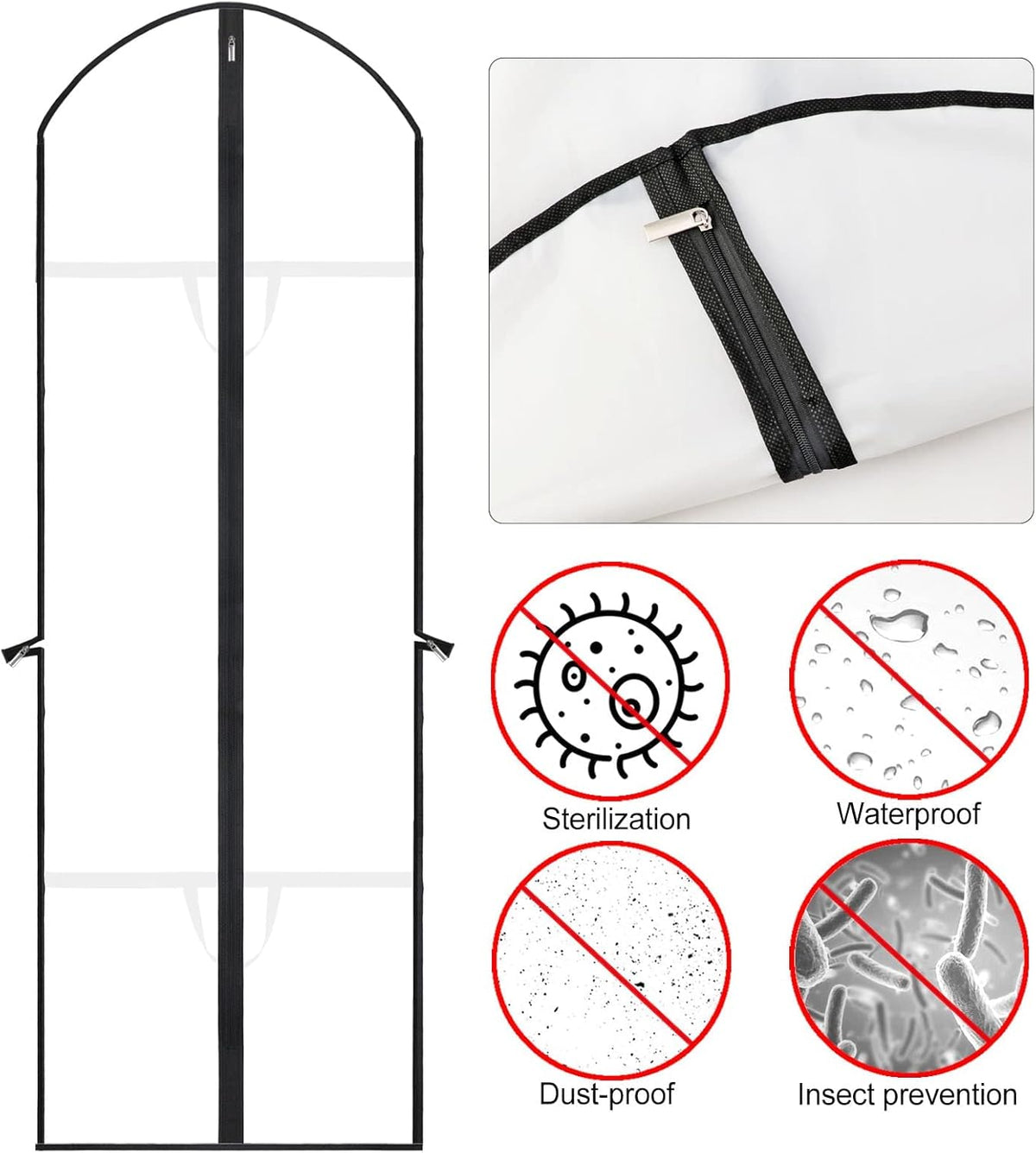 Extra-long garment bag with full-length zip and dual handles for gowns
