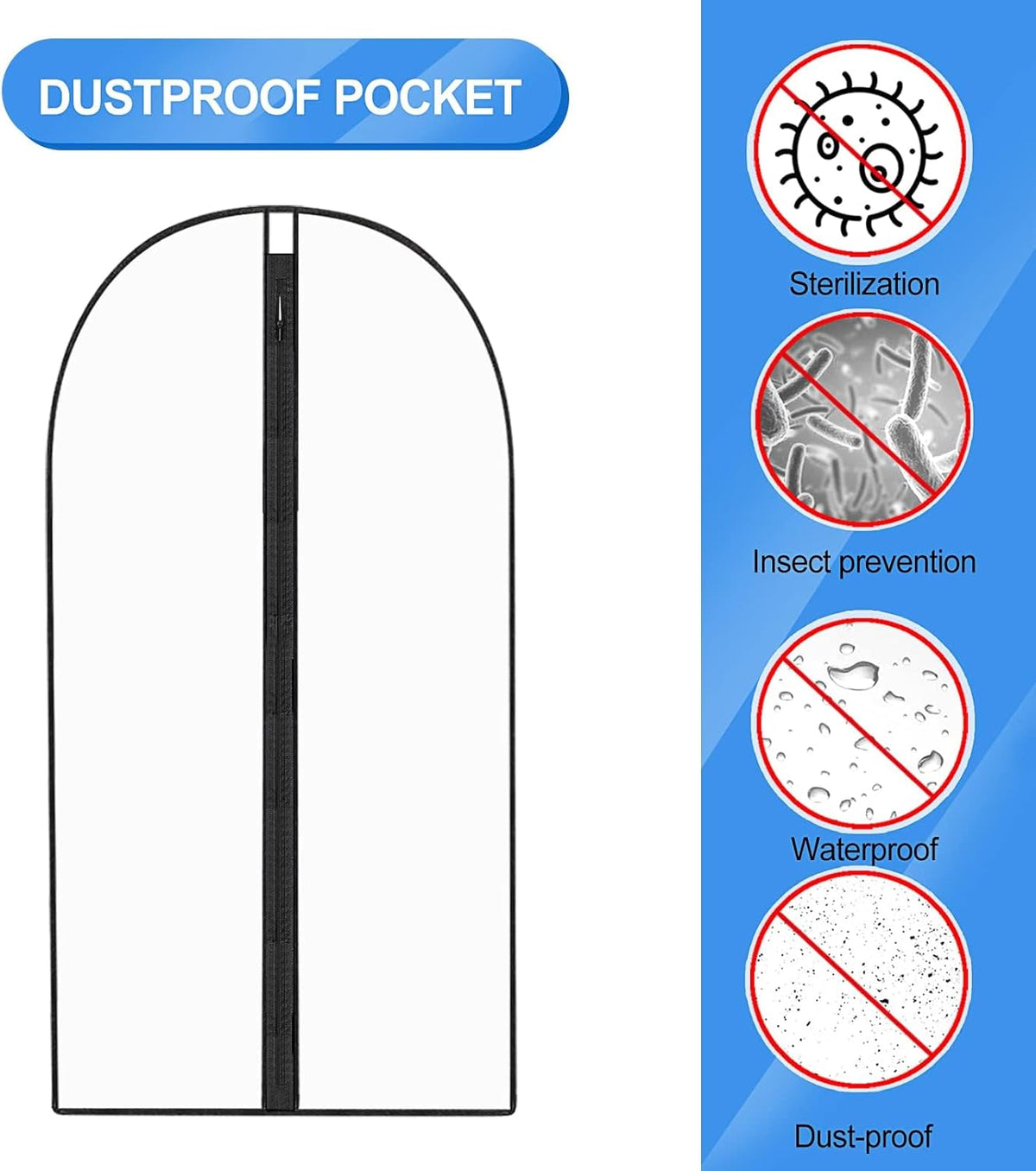 Extra-long garment bag with full-length zip and dual handles for gowns