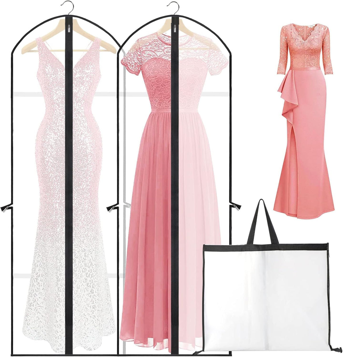Extra-long garment bag with full-length zip and dual handles for gowns