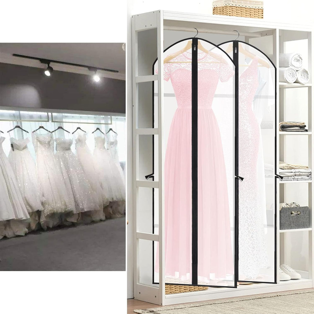 Extra-long garment bag with full-length zip and dual handles for gowns