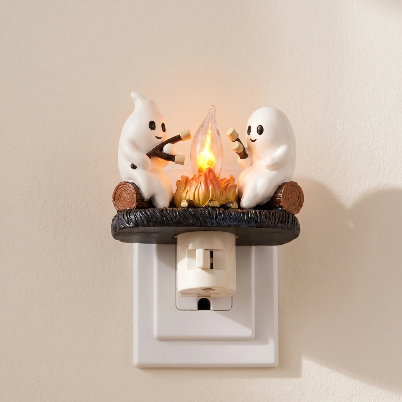 Ghost campfire night light with flickering LED flame