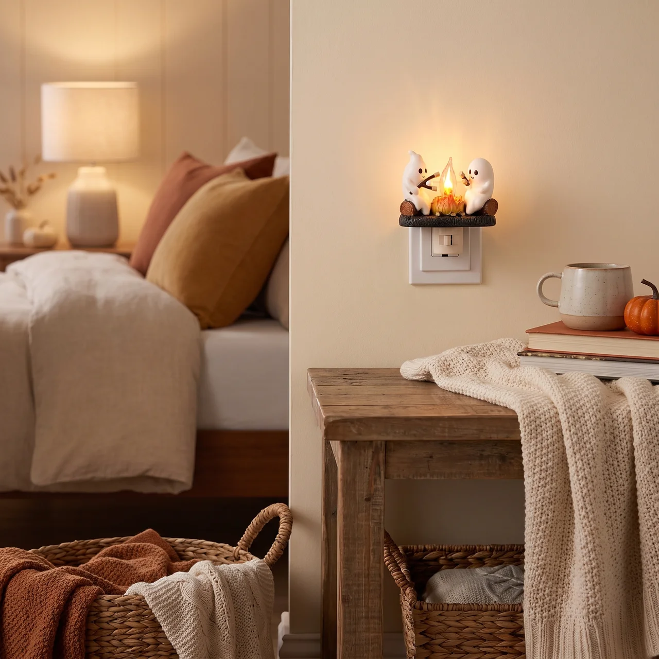 Ghost campfire night light with flickering LED flame