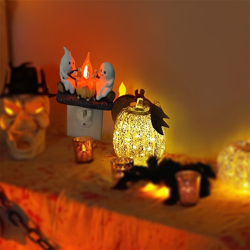 Ghost campfire night light with flickering LED flame