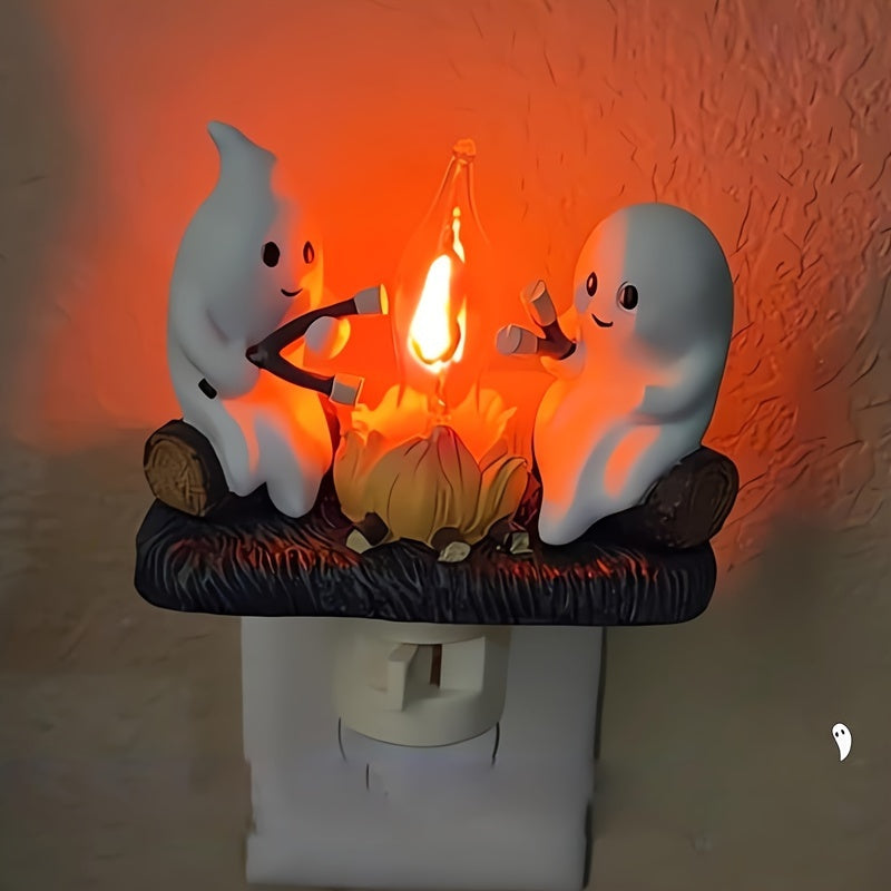 Ghost campfire night light with flickering LED flame