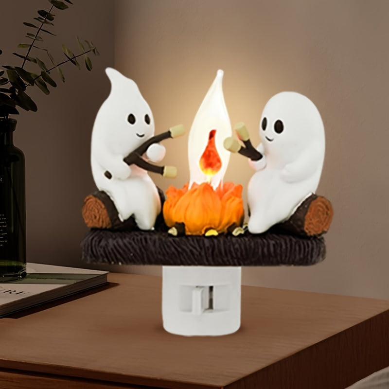 Ghost campfire night light with flickering LED flame