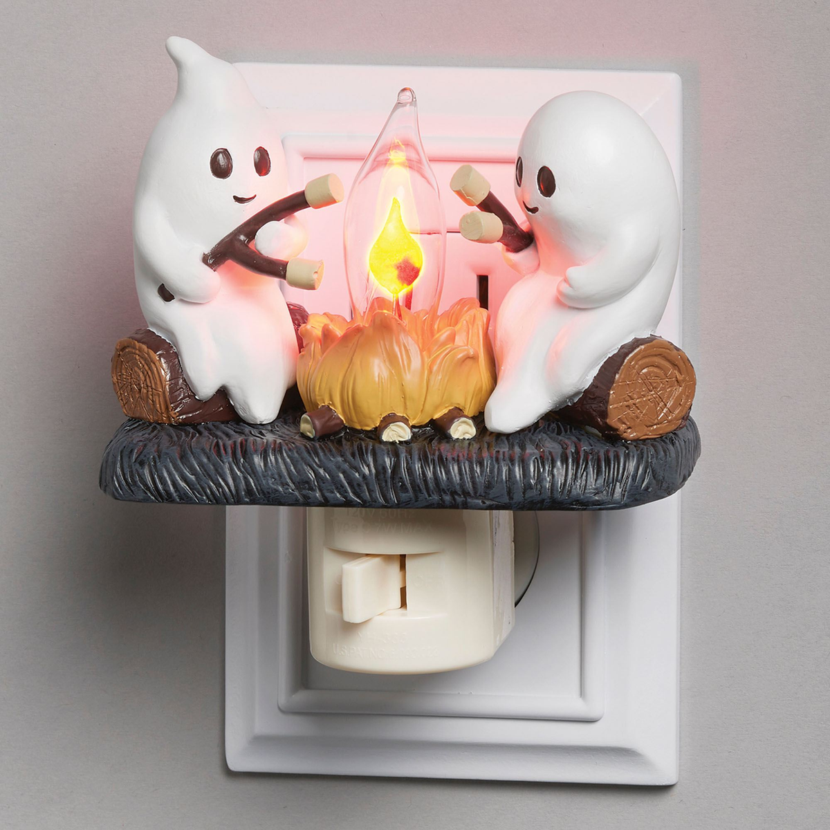 Ghost campfire night light with flickering LED flame
