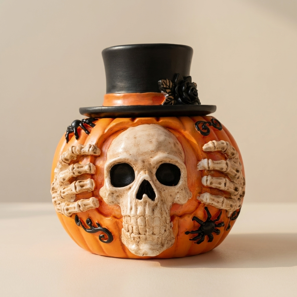 Halloween skull pumpkin candy jar
