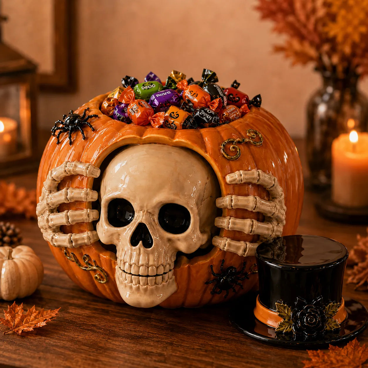 Halloween skull pumpkin candy jar