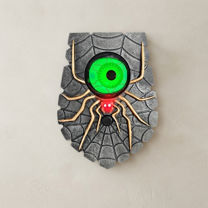 Halloween one-eyed spider doorbell decoration
