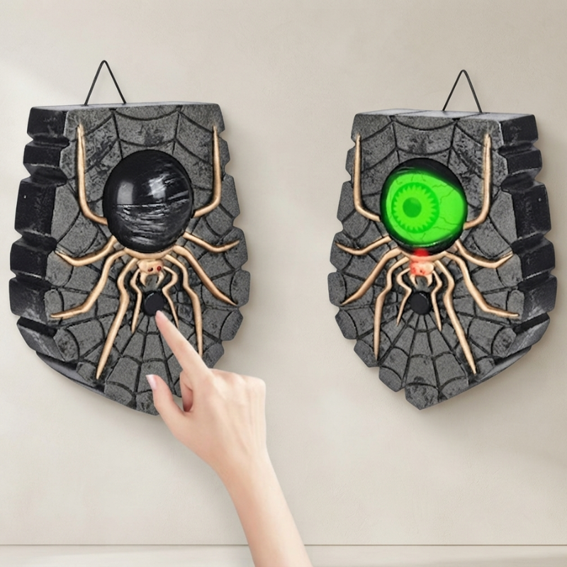 Halloween one-eyed spider doorbell decoration