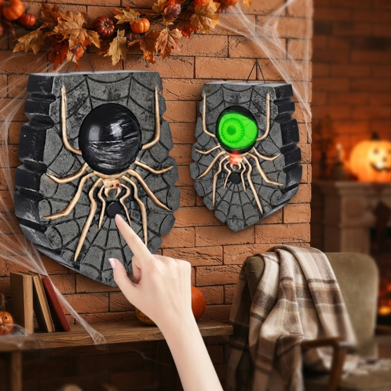 Halloween one-eyed spider doorbell decoration