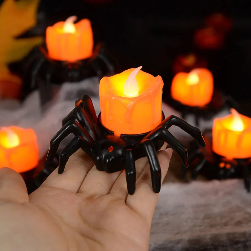 Halloween LED candle on a black spider holder
