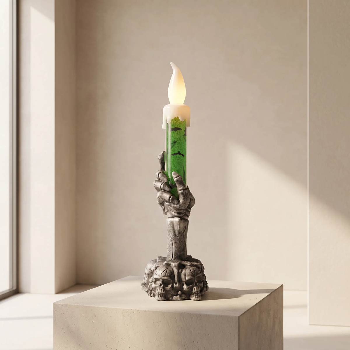 Halloween LED candles with skeleton-hand skull base