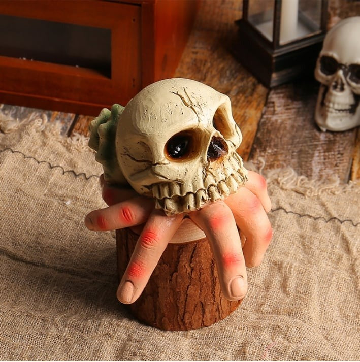 Halloween skull and skeleton hand ornament