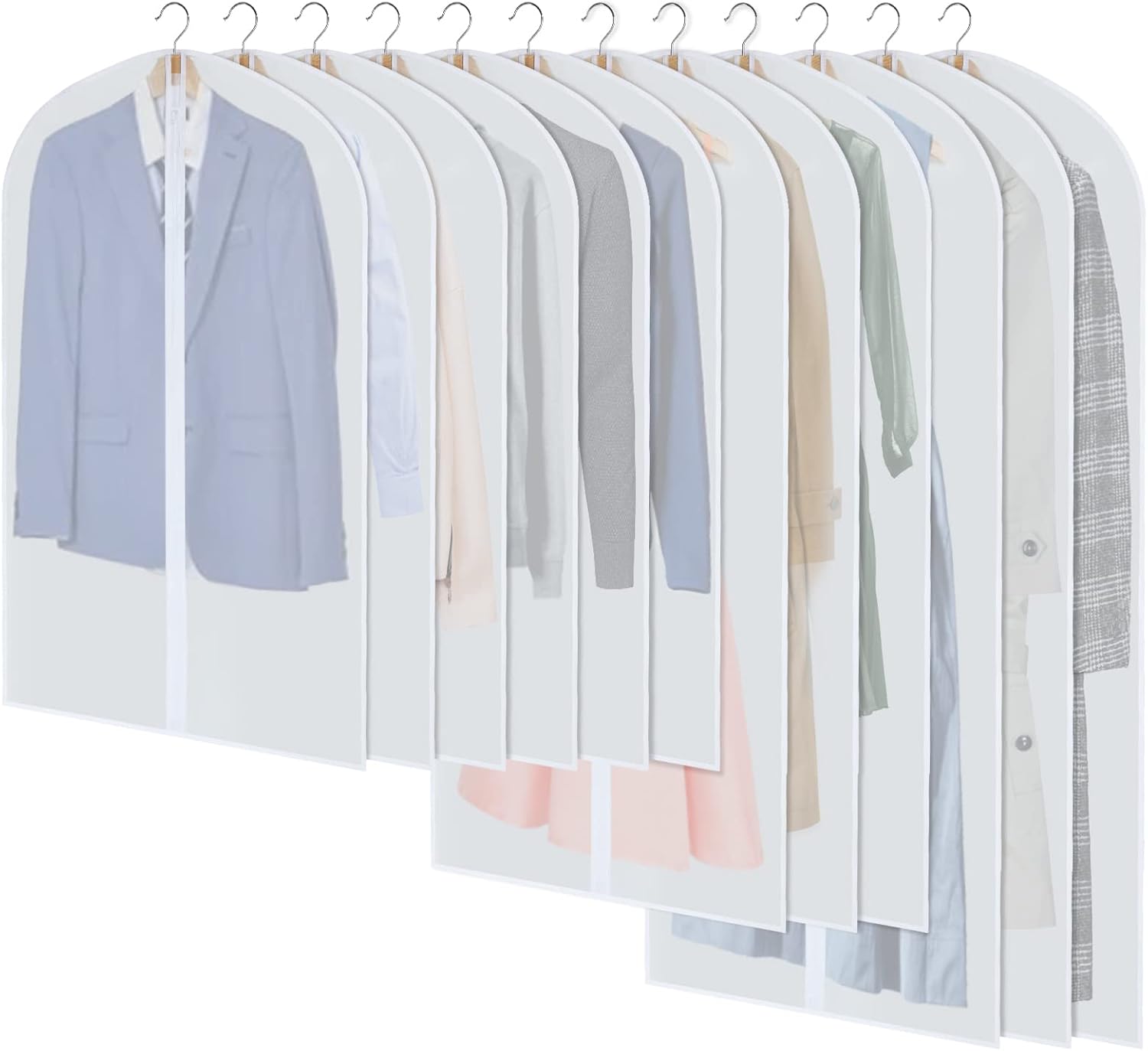 Hanging garment covers with full-length zip and anti-dust design