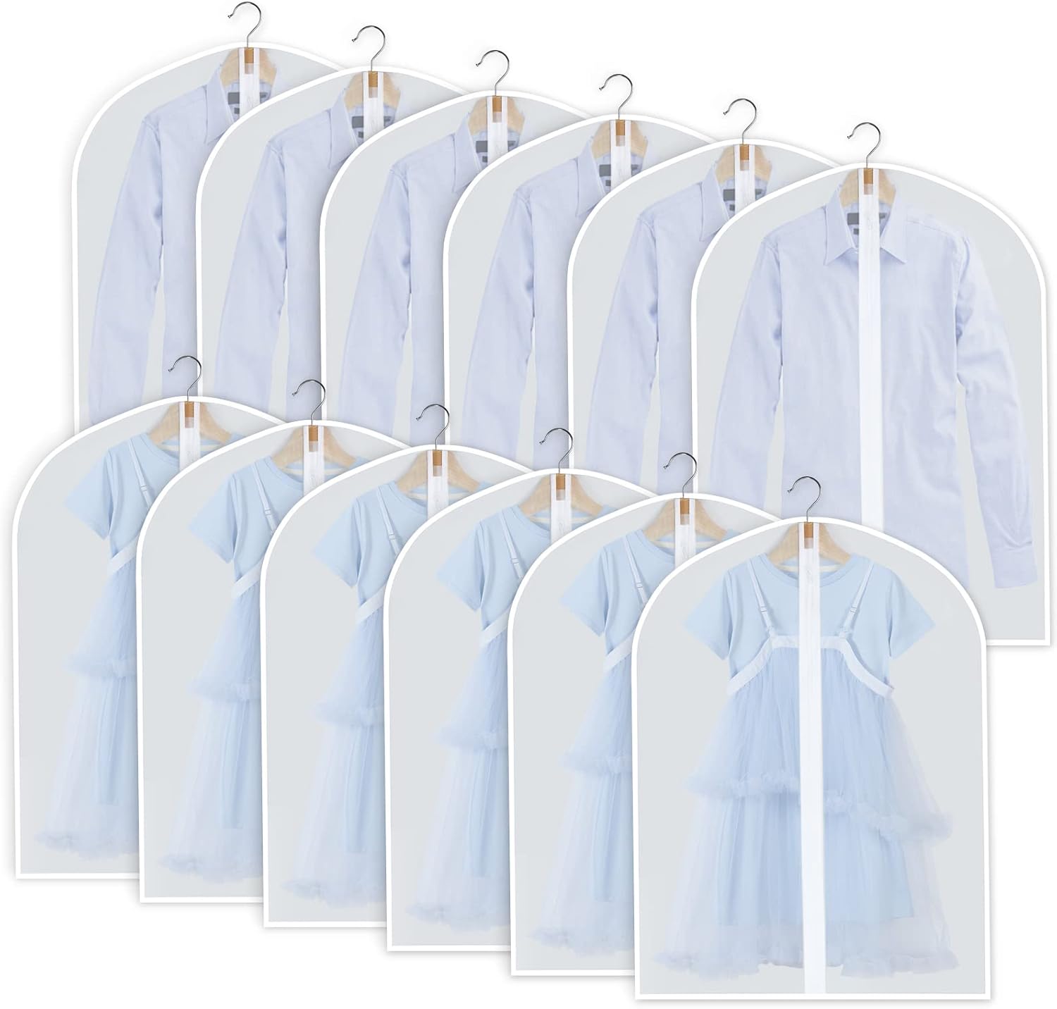 Hanging garment covers with full-length zip and anti-dust design