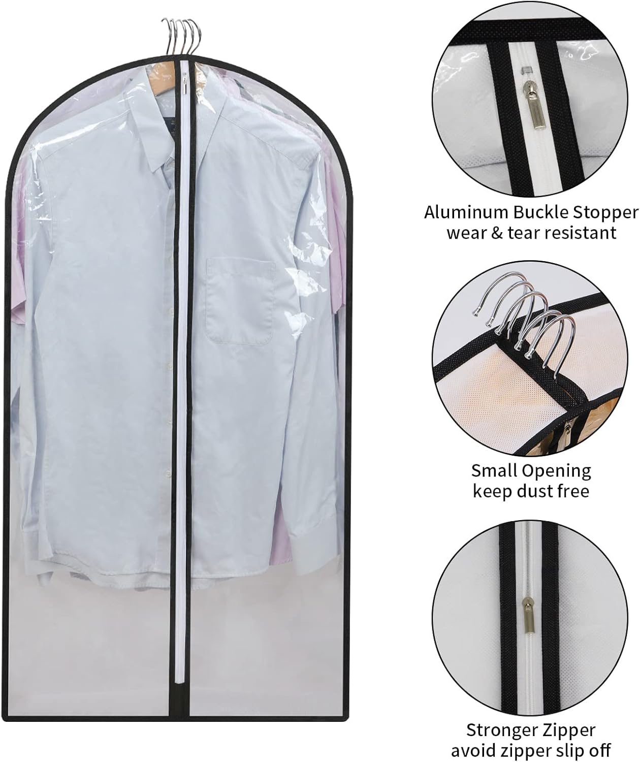 Hanging garment covers with full-length zip and anti-dust design