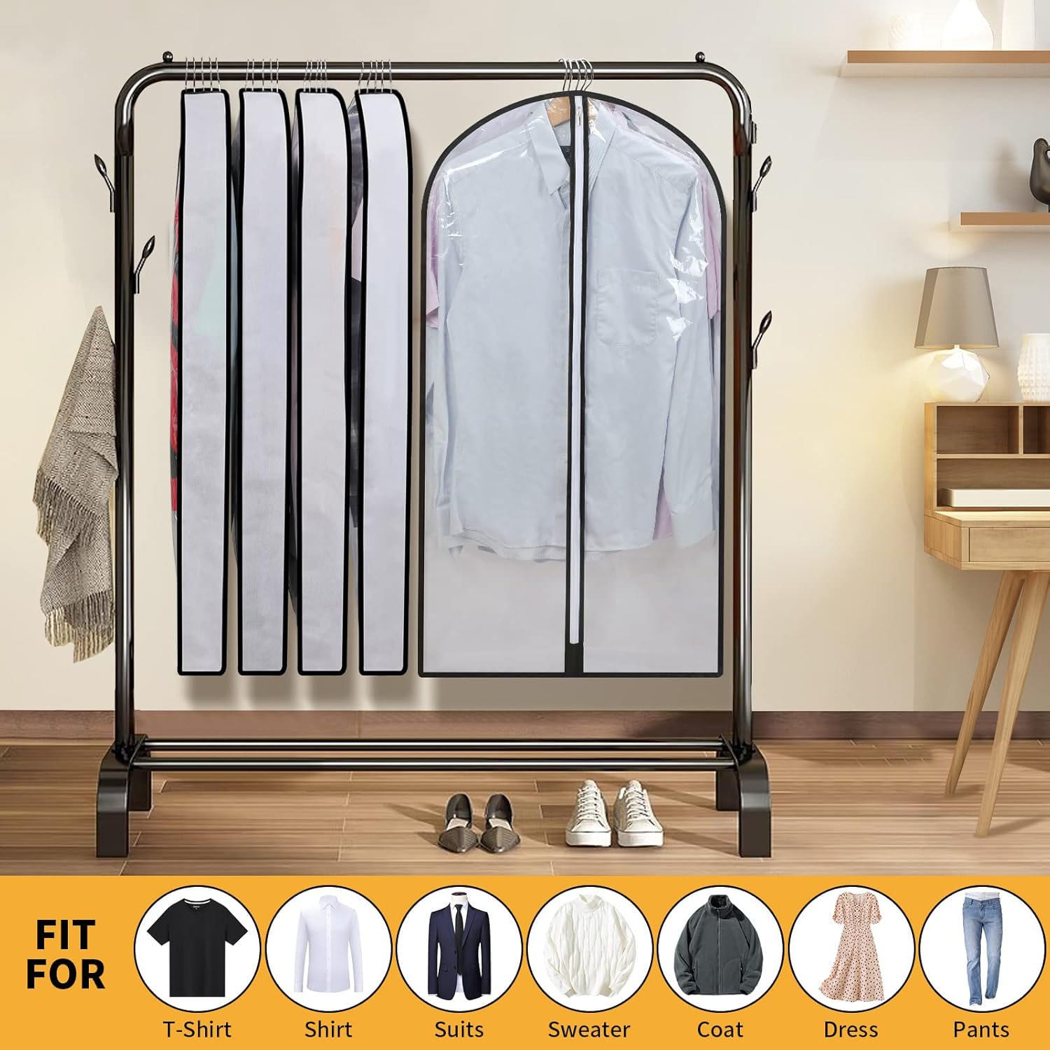 Hanging garment covers with full-length zip and anti-dust design