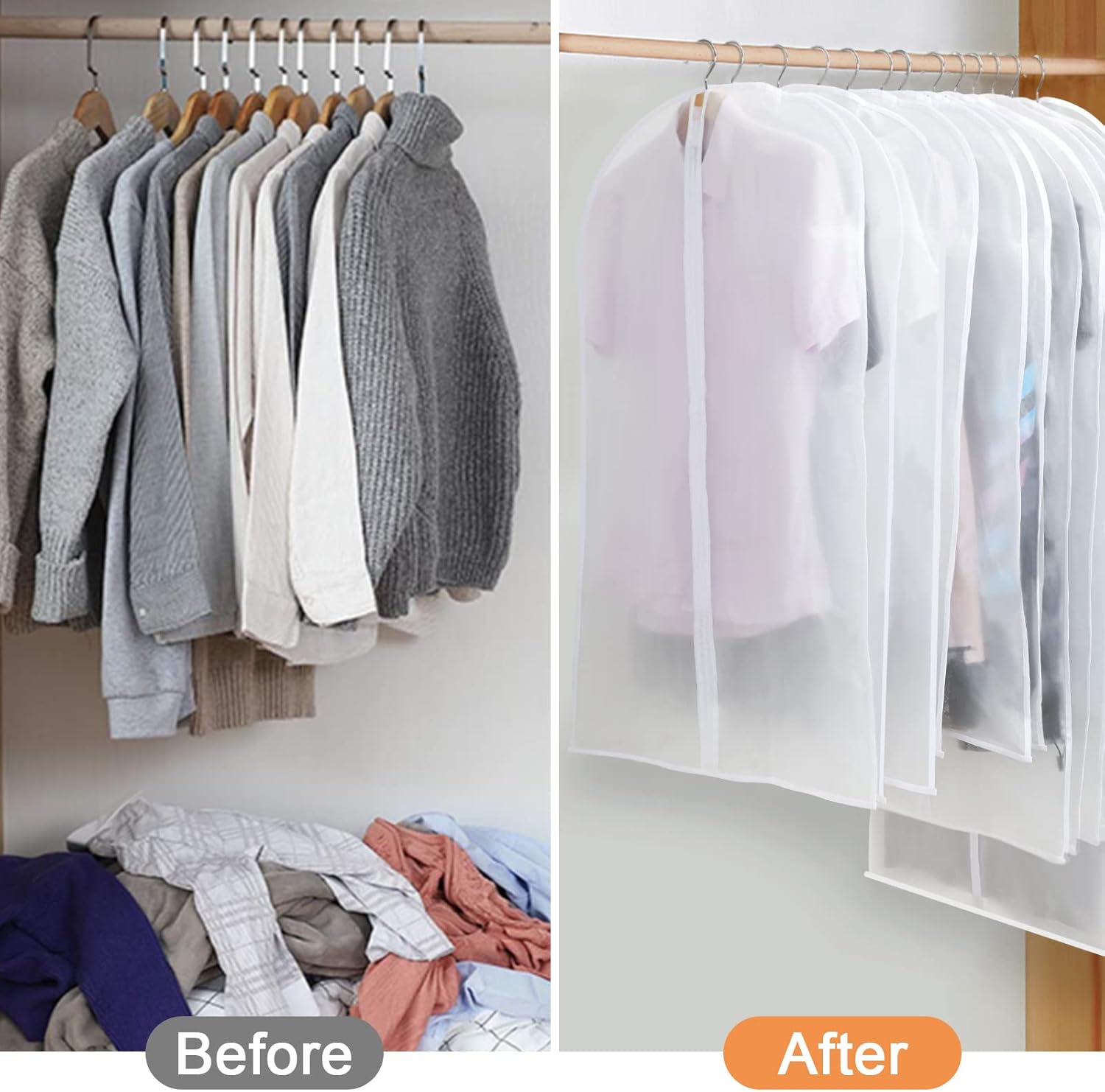 Hanging garment covers with full-length zip and anti-dust design